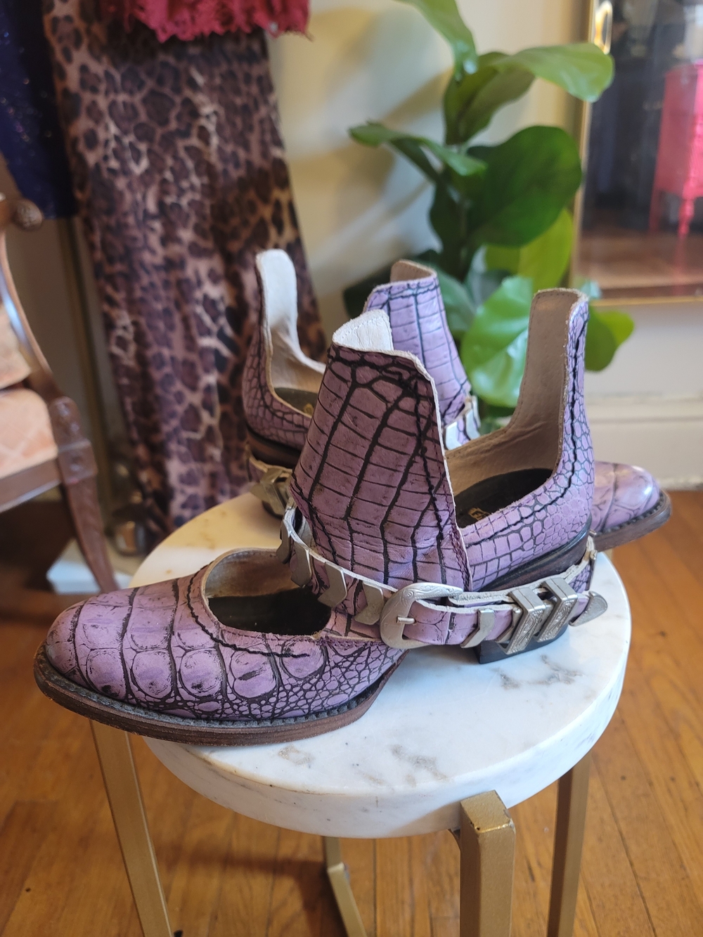Freebird by Steven Lavender Blade  Croc-Effect Leather Ankle Mary Jane Boots